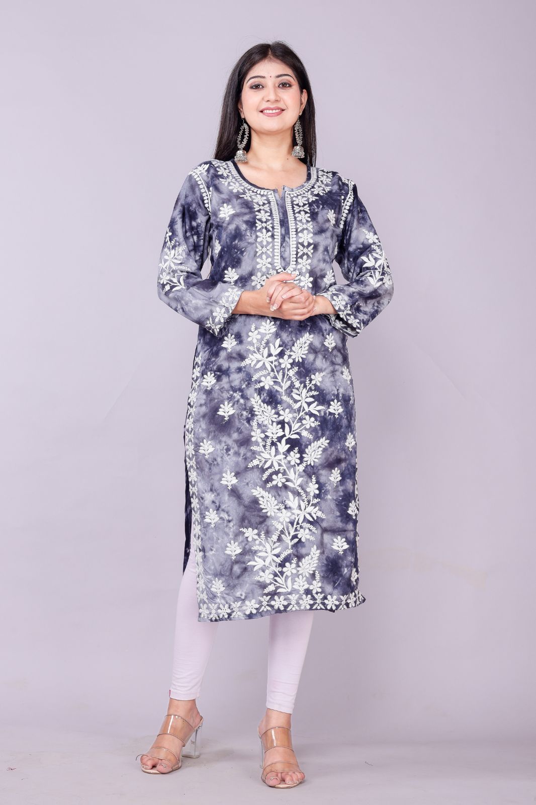 Women Embroidered Cotton Silk Straight Kurta (blue,l)