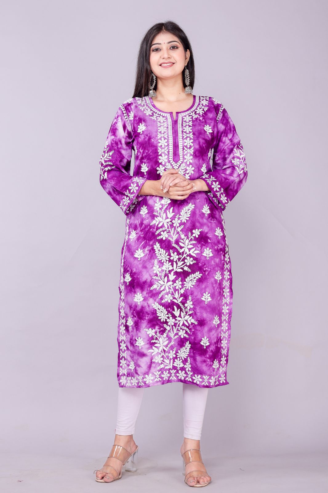 Women Embroidered Cotton Silk Straight Kurta (purple,m)