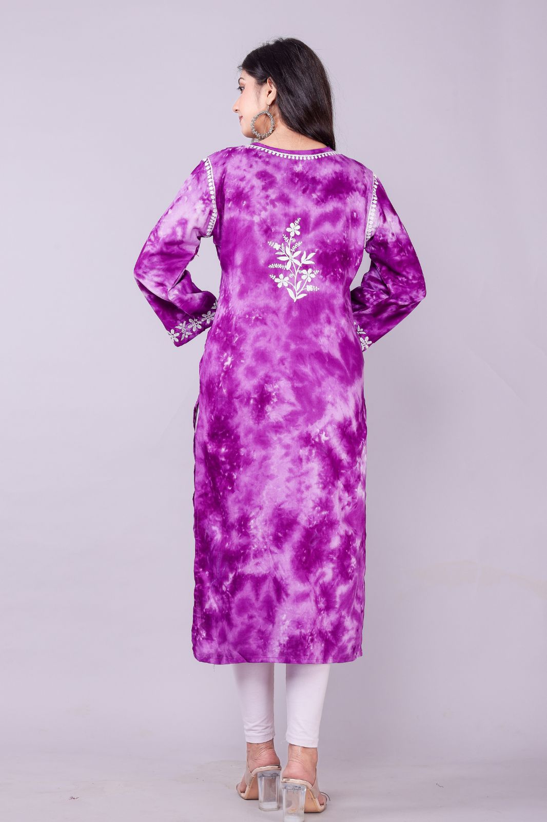 Women Embroidered Cotton Silk Straight Kurta (purple,m)