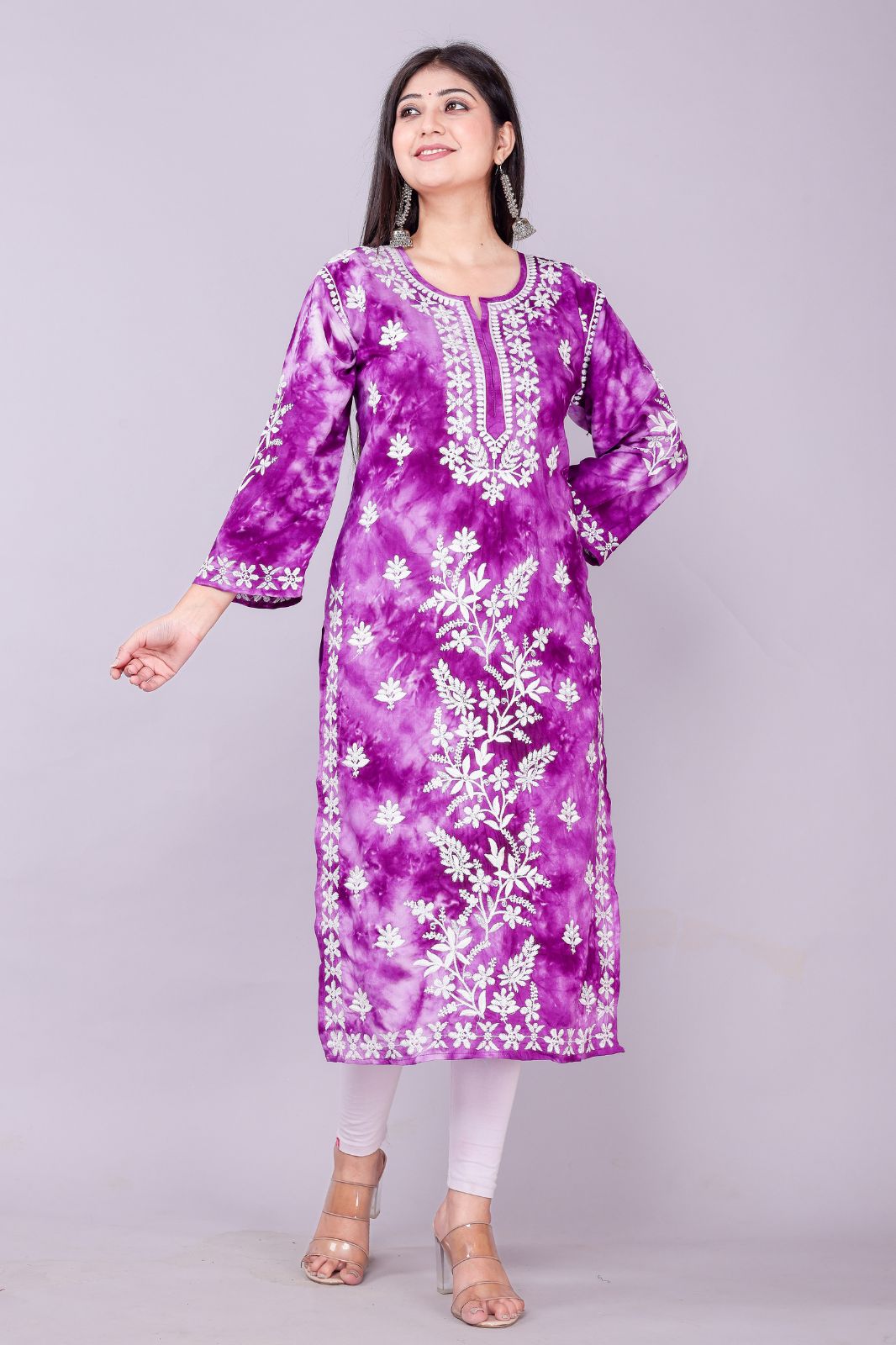 Women Embroidered Cotton Silk Straight Kurta (purple,m)