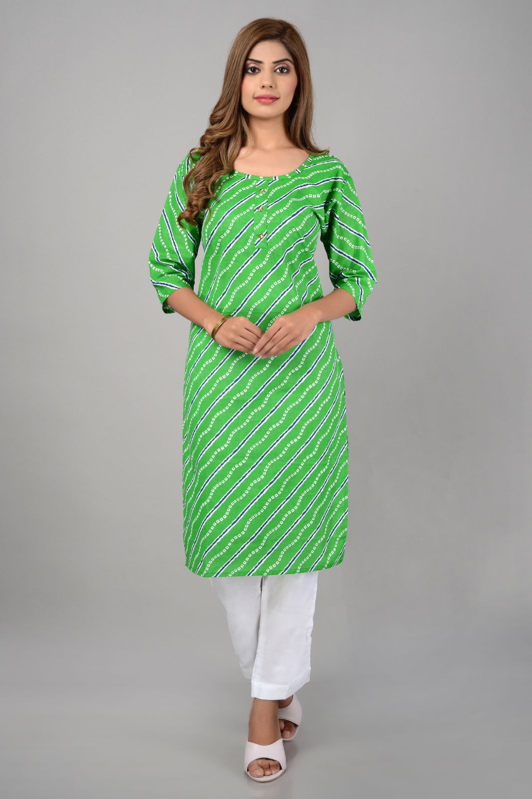 women printed pure cotton straight kurta (Green,XL)