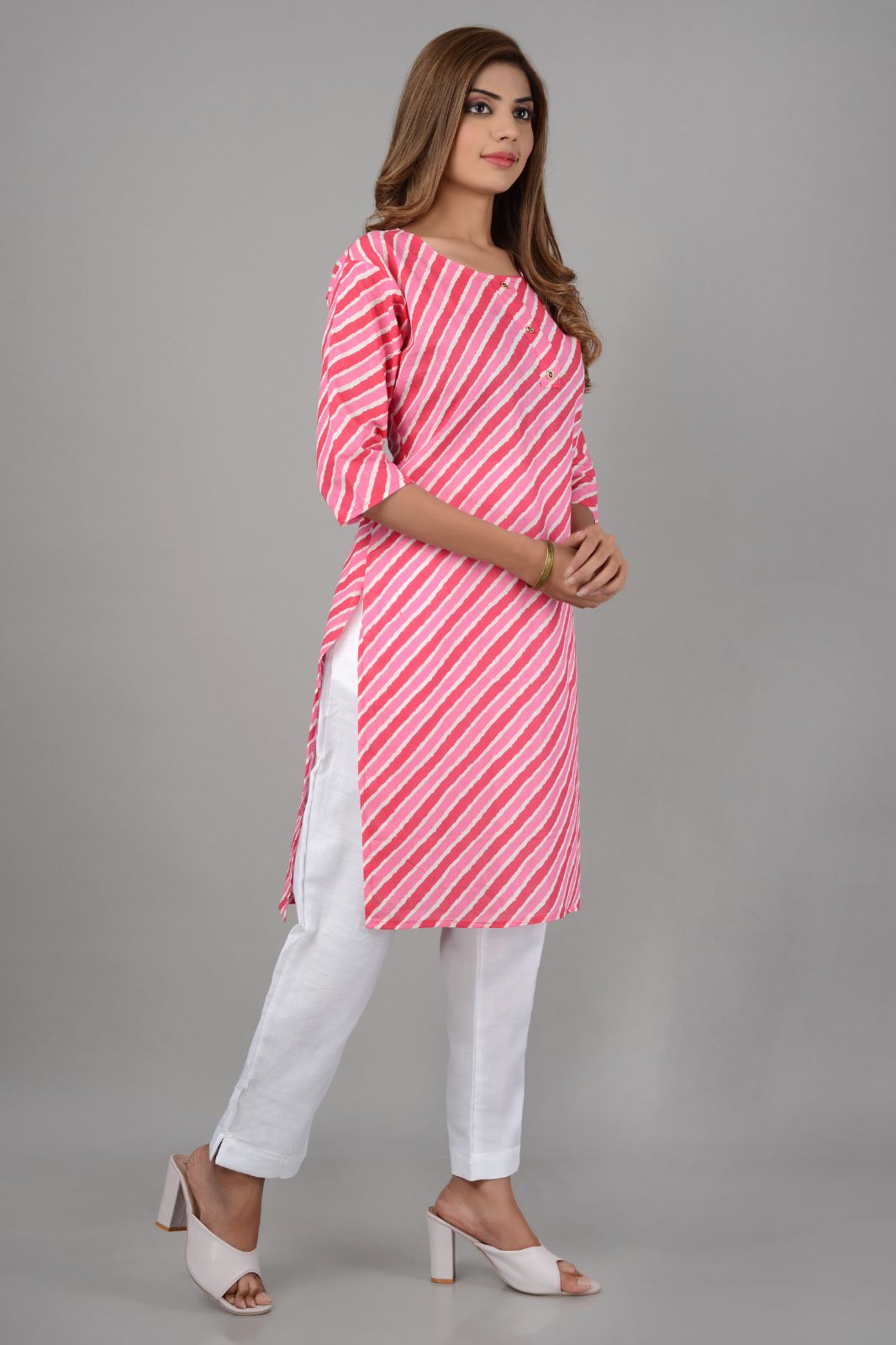 Printed Cotton Straight Kurta For Women & Girls-p2 (Pink,XL)