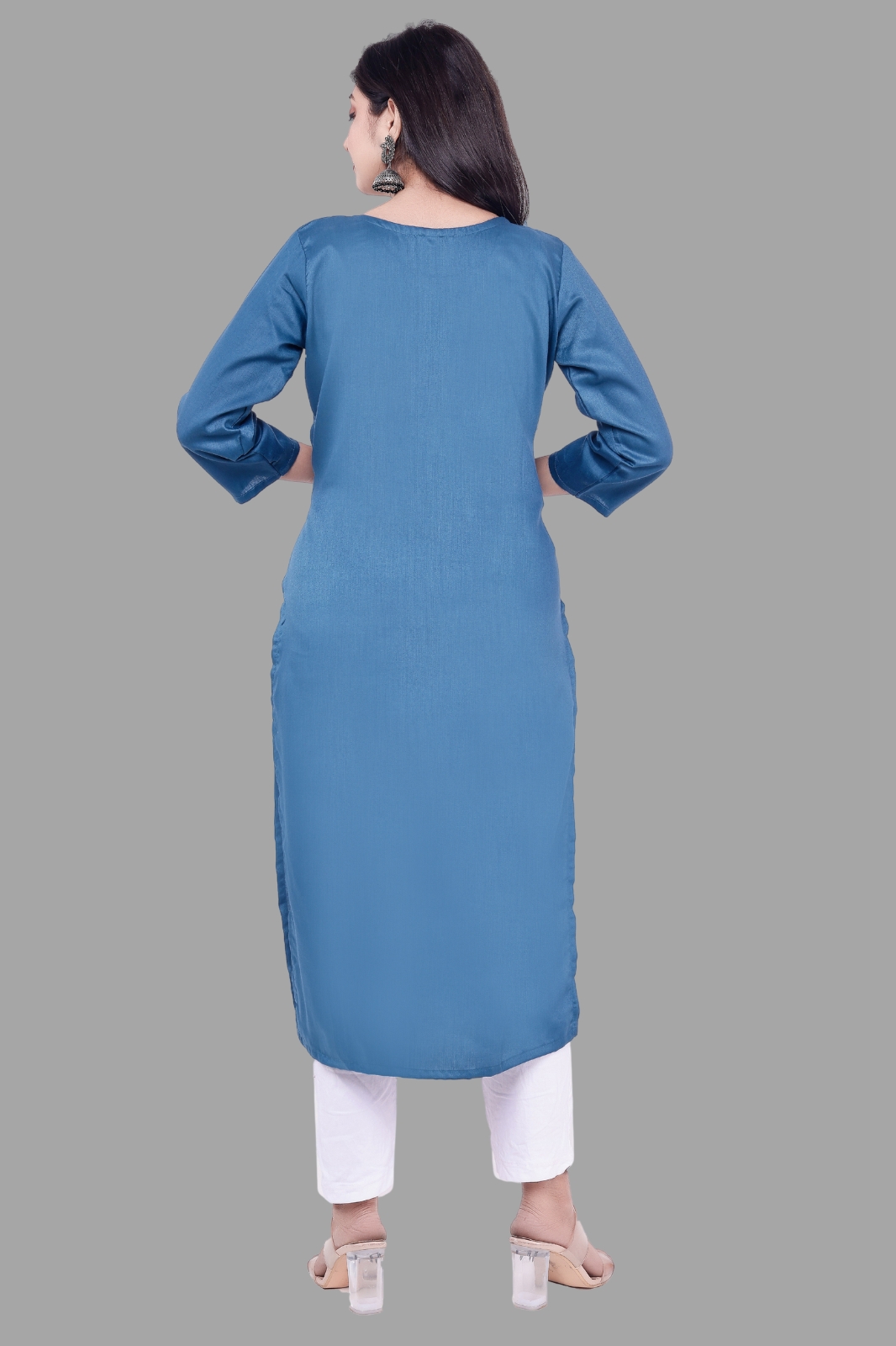 Women Self Design Jacquard Ethnic Kurta (blue,m)