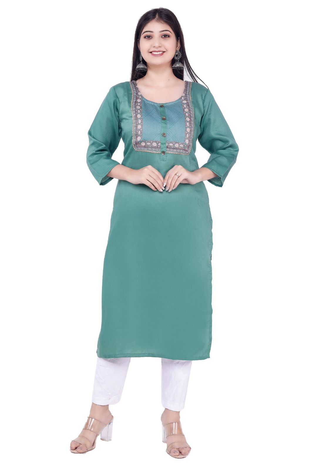 Women Checkered Jacquard Ethnic Kurta (green,m)