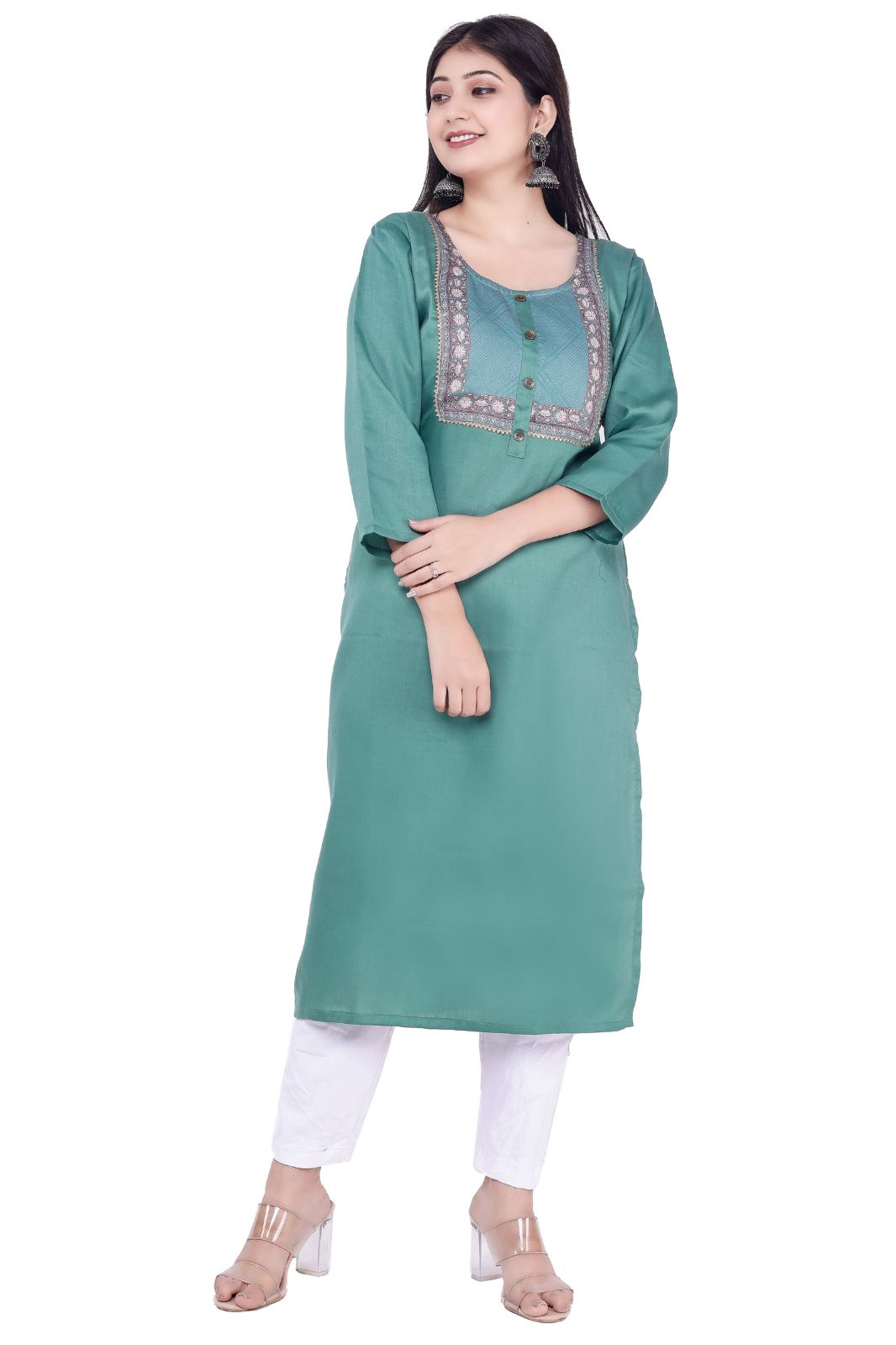 Women Checkered Jacquard Ethnic Kurta (green,m)