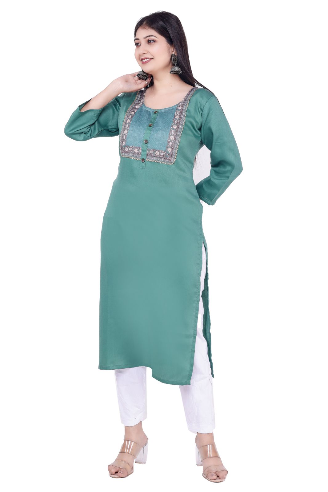 Women Checkered Jacquard Ethnic Kurta (green,m)