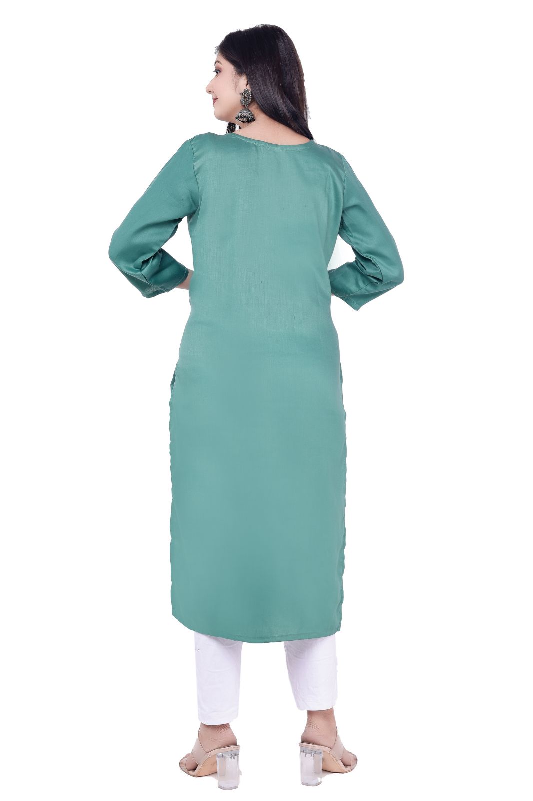 Women Checkered Jacquard Ethnic Kurta (green,m)