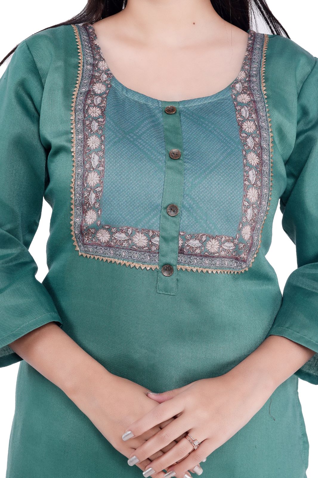 Women Checkered Jacquard Ethnic Kurta (green,m)