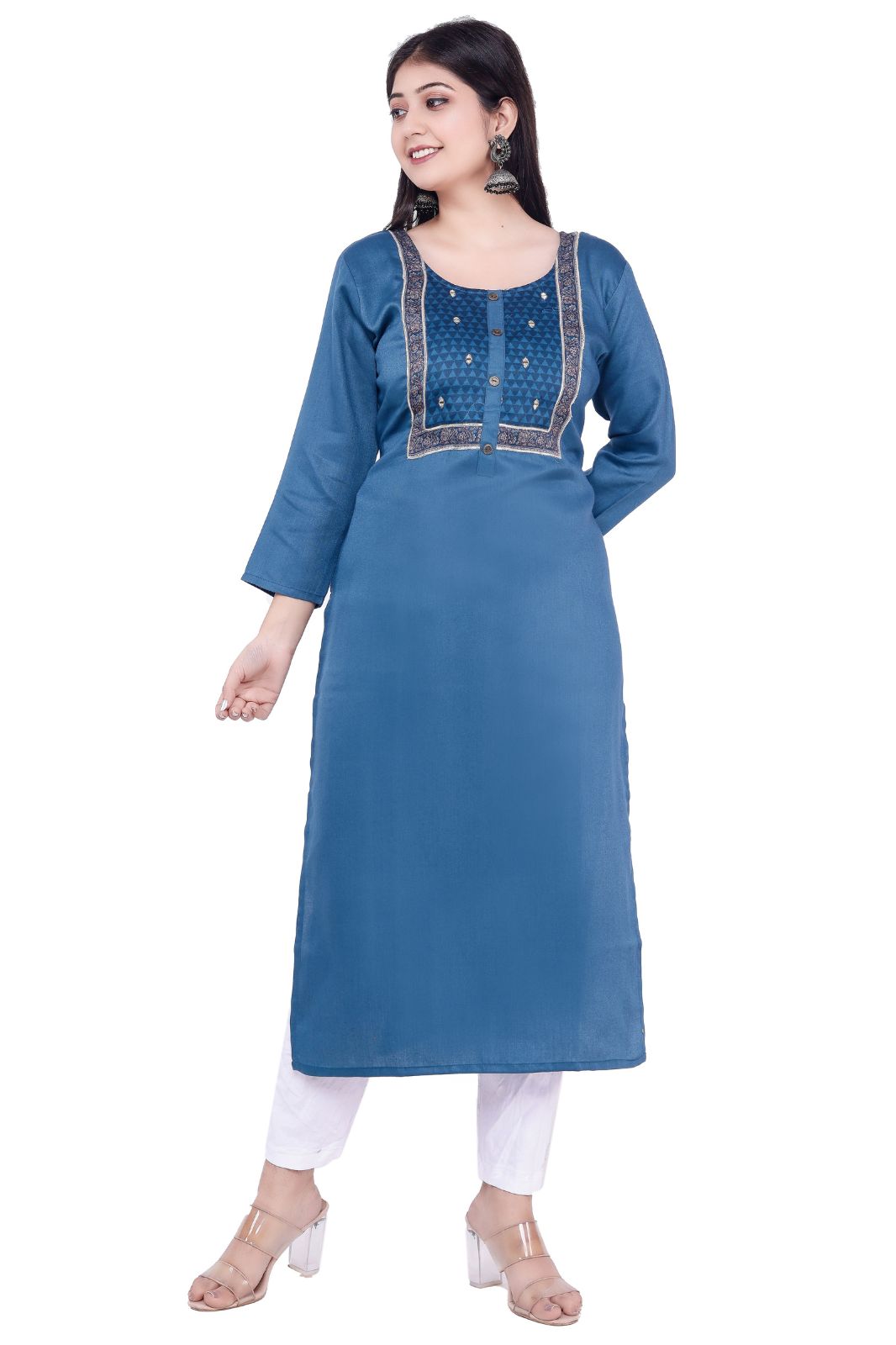 Women & Girls Checkered Jacquard Ethnic Kurta (blue,m)