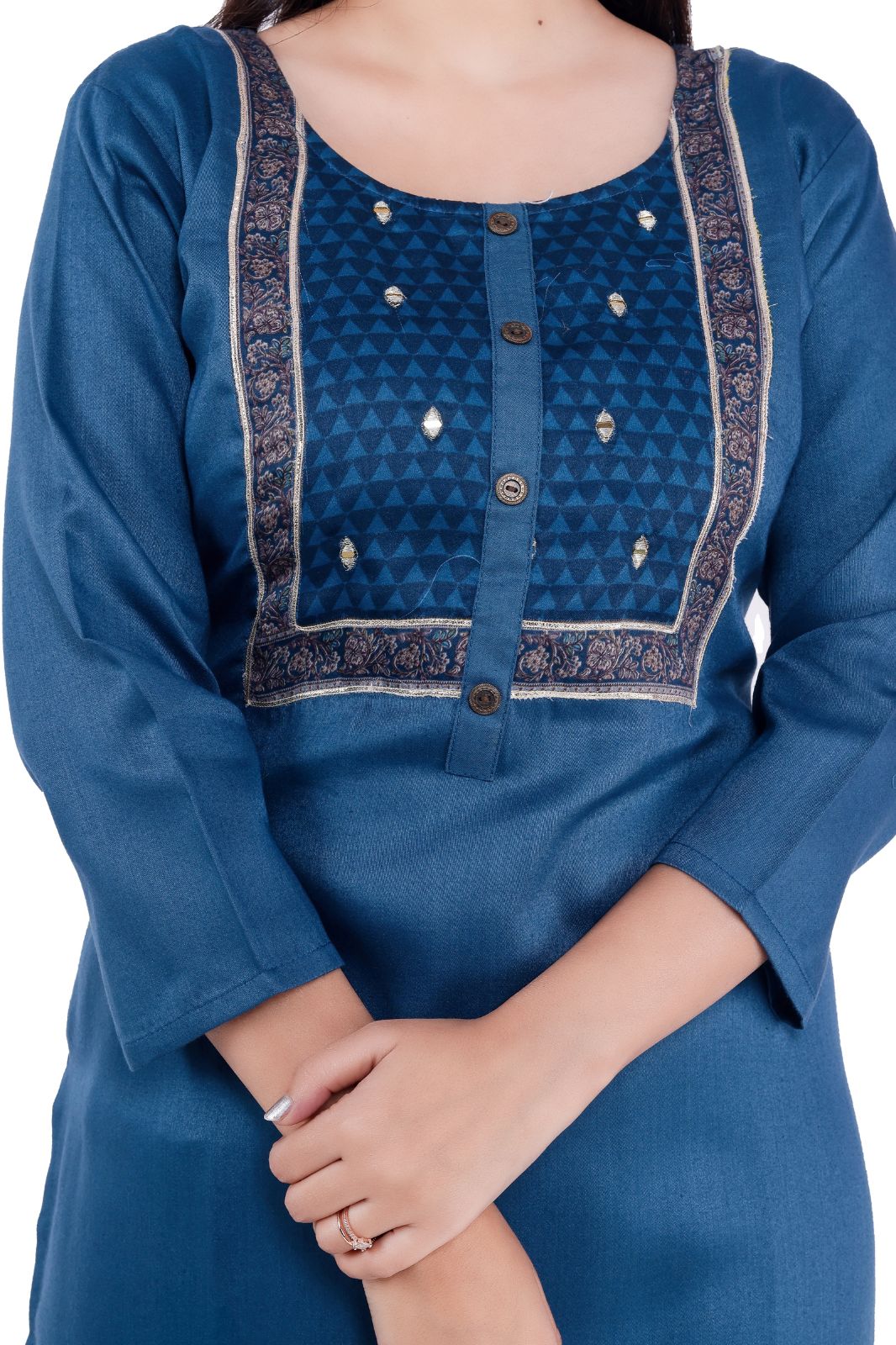 Women & Girls Checkered Jacquard Ethnic Kurta (blue,m)