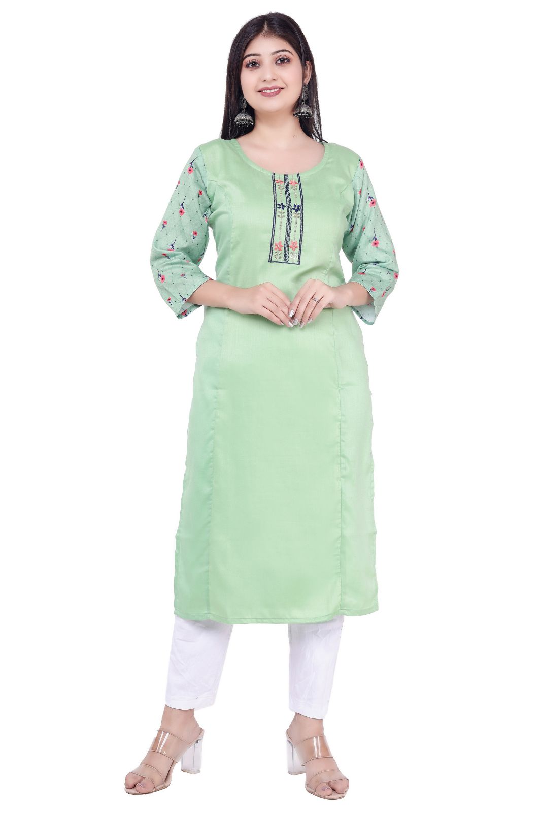 Women & Girls  Embroidered Cotton Silk Straight Kurta (green,m)