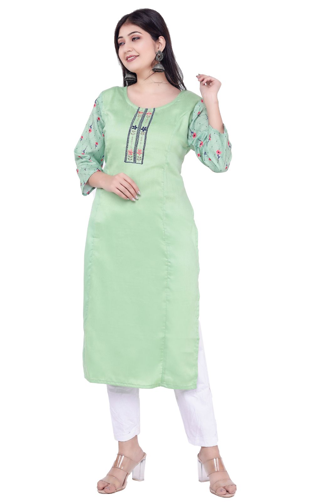 Women & Girls  Embroidered Cotton Silk Straight Kurta (green,m)