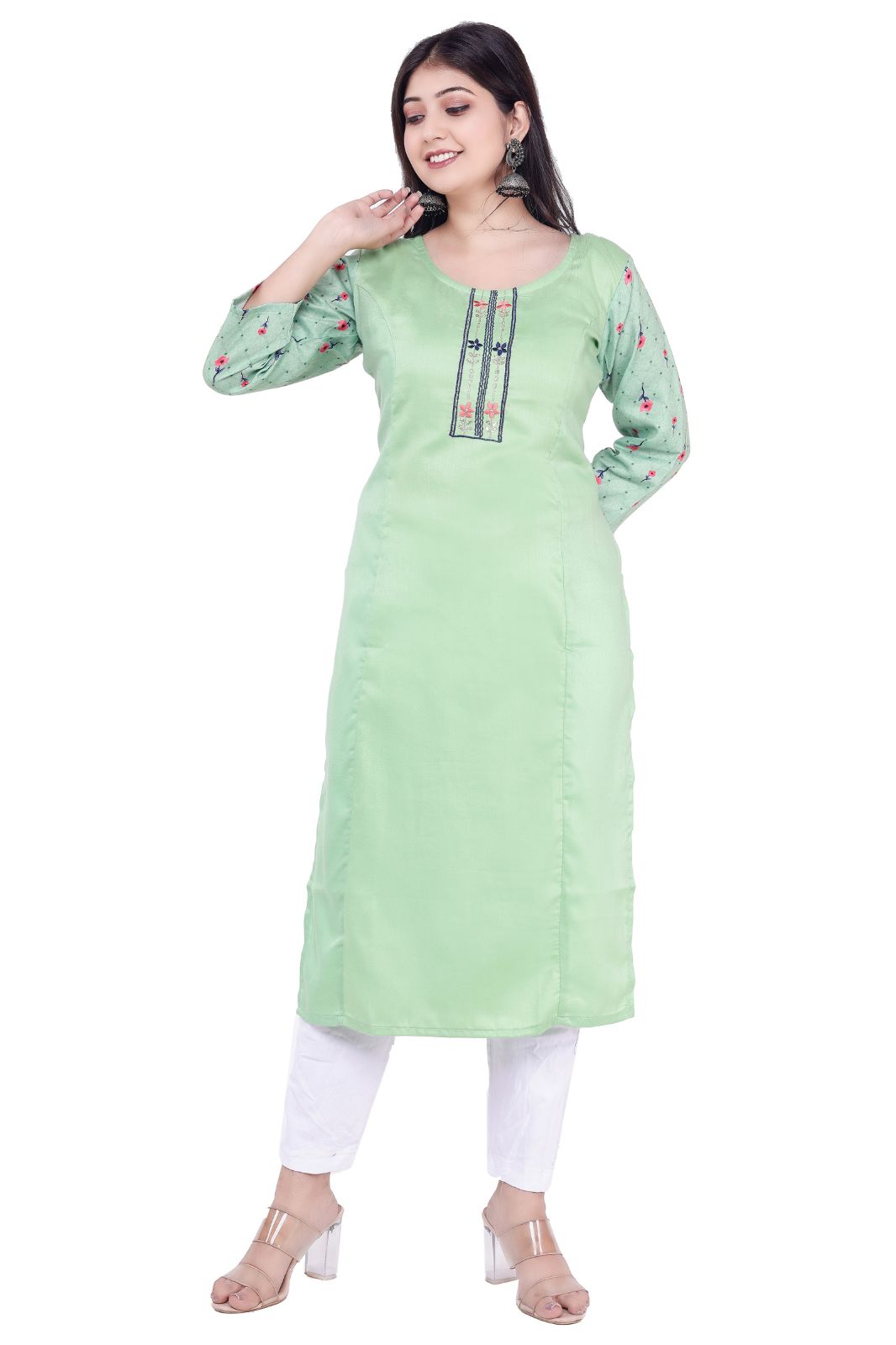 Women & Girls  Embroidered Cotton Silk Straight Kurta (green,m)