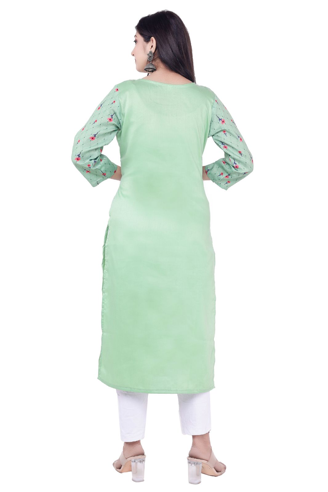 Women & Girls  Embroidered Cotton Silk Straight Kurta (green,m)