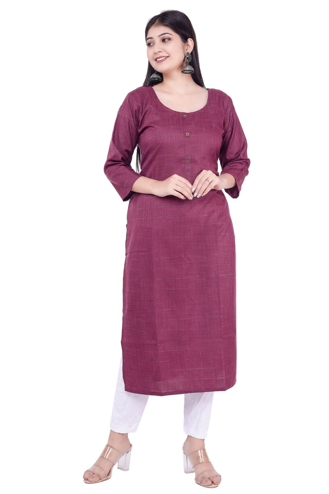 Women Solid Viscose Rayon Straight Kurta (wine,m)