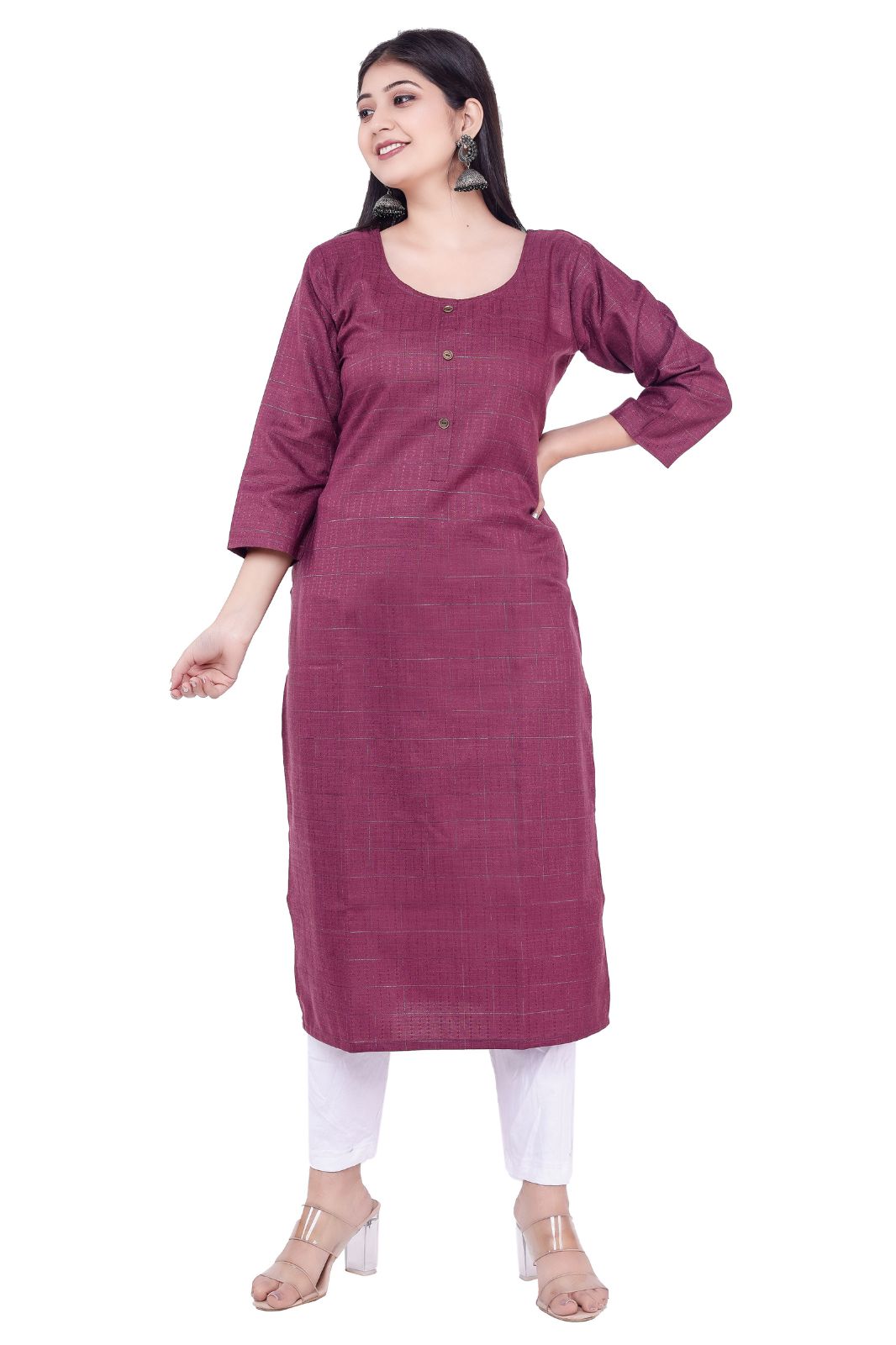 Women Solid Viscose Rayon Straight Kurta (wine,m)