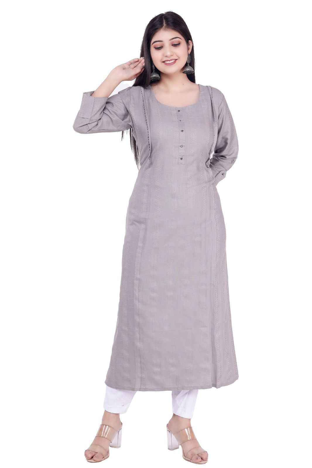 Women  & Girls Solid Viscose Rayon Straight Kurta (grey,m)