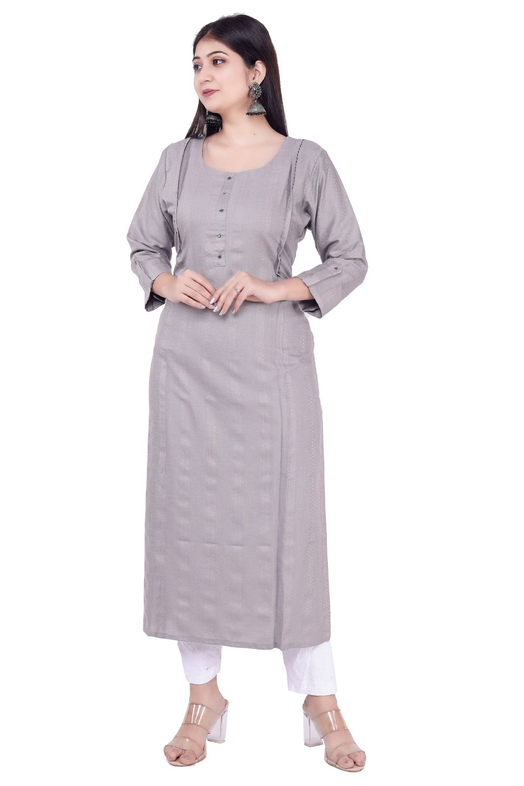 Women  & Girls Solid Viscose Rayon Straight Kurta (grey,m)