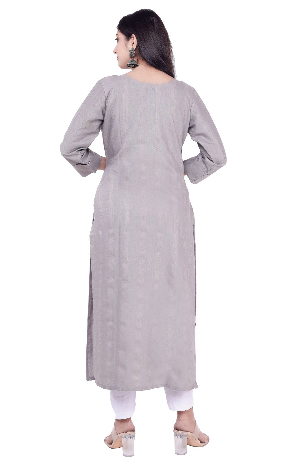 Women  & Girls Solid Viscose Rayon Straight Kurta (grey,m)