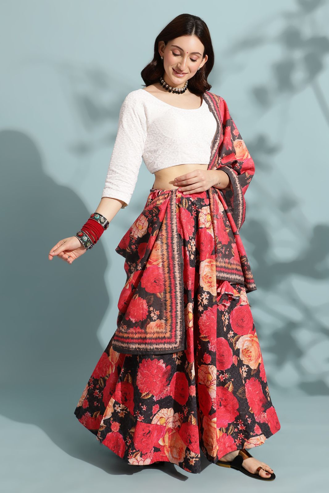 New Designer Lehenga Choli With Men’s Kurta (Red,WOMEN = FREE SIZE  / MEN'S = M)